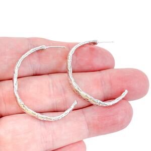 Vintage Sterling Silver 925 Textured Finish 1/2 Hoop Earrings